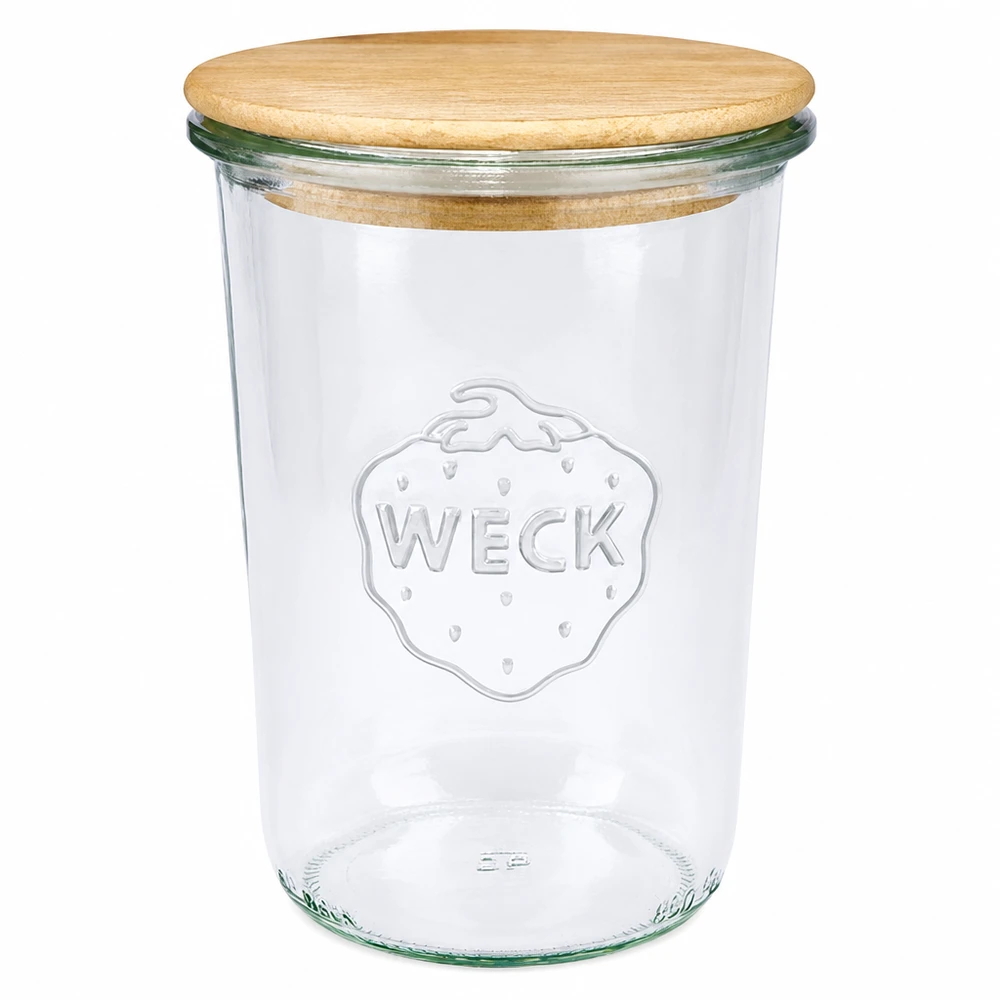 850ml tumblery WECK RR100 s dřevěným víčkem buchta WECK Sturzglas 850ml RR100 mit Holzdeckel Einmachglas Vorratsglas transparent mit WECK Logo