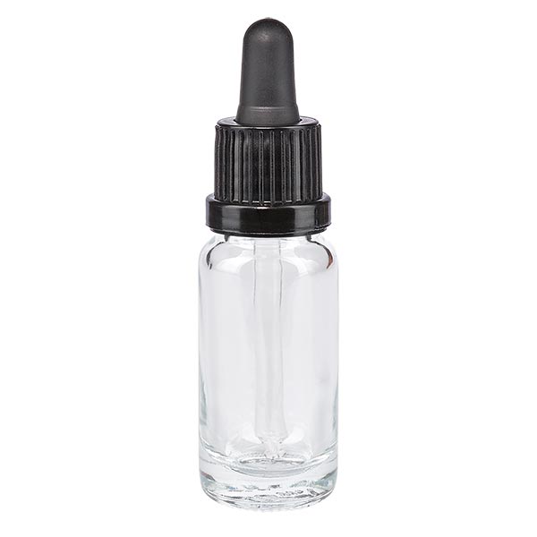 Lékárenská lahvička čirá 10ml pipeta černá/černá OV Lékárenská lahvička čirá 10ml pipeta černá/černá OV
