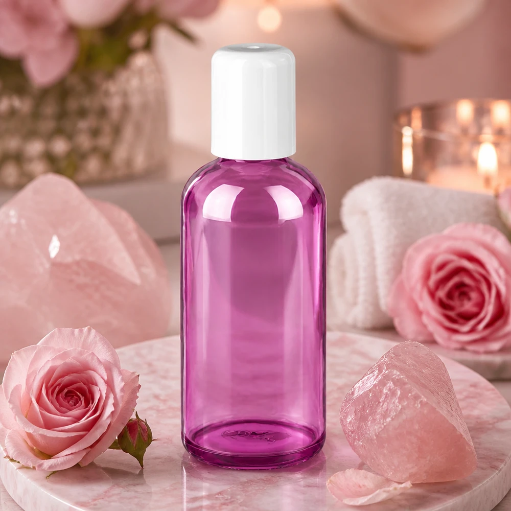 100ml lahvička s globulí bílá standardní PurpleLine UT18/100 Wiederbefüllbare 100ml Glasflasche mit Roll-On System für nachhaltige Kosmetikverpackung