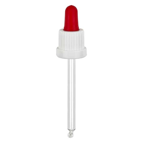 Skleněná kapací pipeta bílá/červená 18mm PL78 s uzávěrem s ochranou proti manipulaci. Skleněná kapací pipeta bílá/červená 18mm PL78 s uzávěrem s ochranou proti manipulaci.
