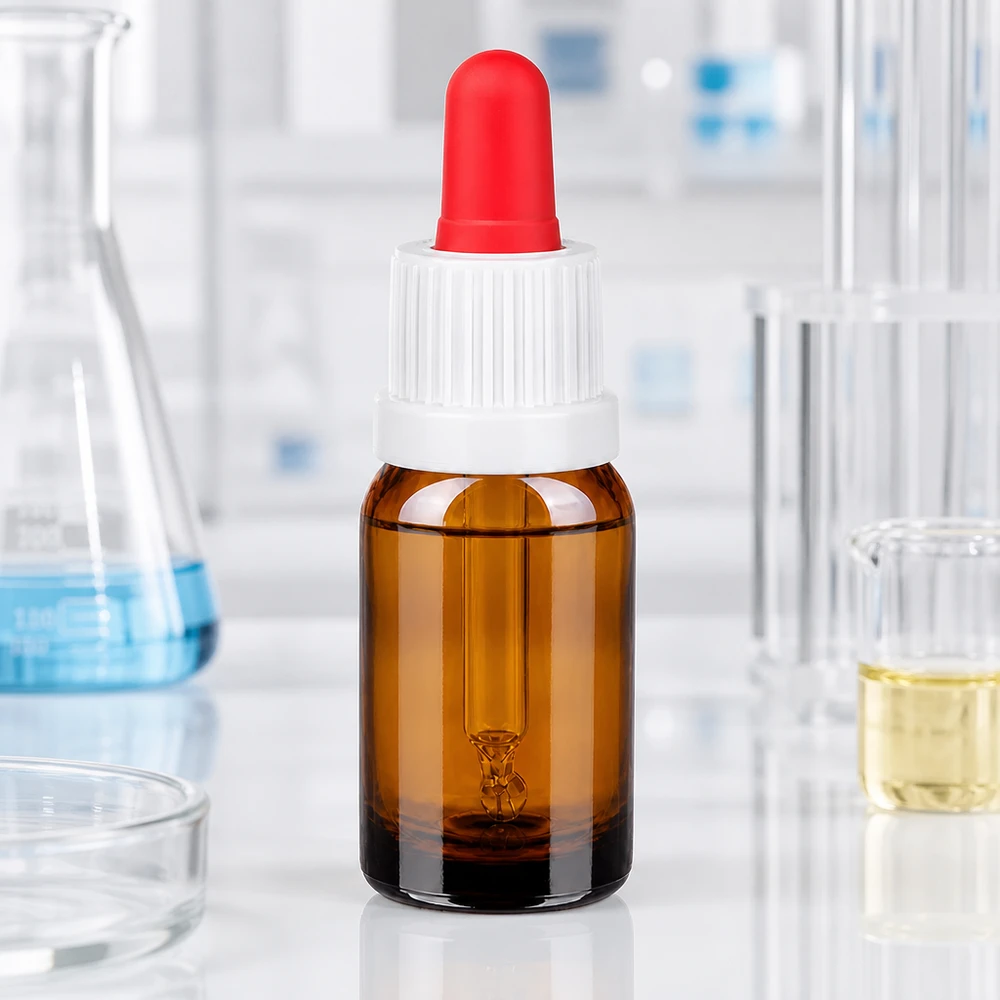 10ml pipetovací láhev bílá/červený uzávěr s ochranou proti manipulaci BrownLine UT18/10 10ml Pipettenflasche in Braun mit kindersicherem Verschluss und präziser Tropfenfunktion