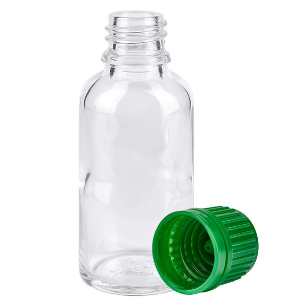 30ml lahvička 11mm šroubovací uzávěr zelený tamper-evidentní uzávěr ClearLine UT18/30 30ml lahvička 11mm šroubovací uzávěr zelený tamper-evidentní uzávěr ClearLine UT18/30