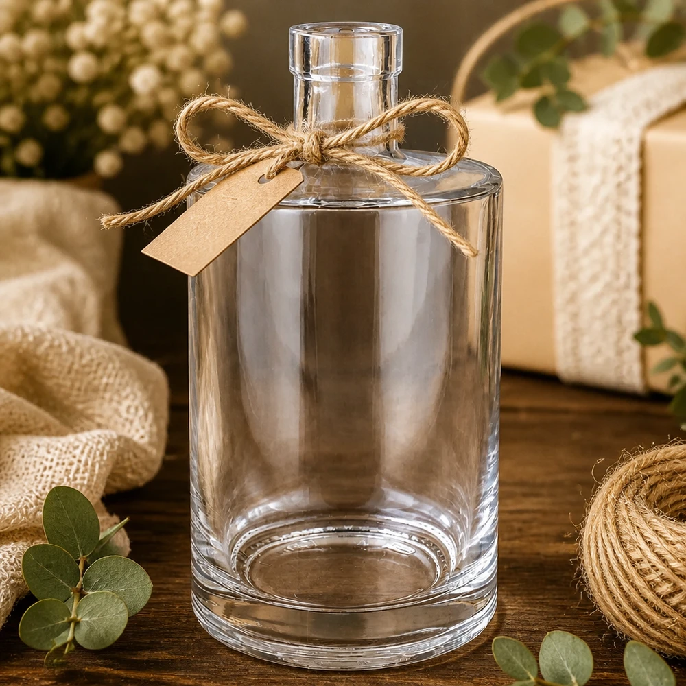 700ml Glasflasche "Galileo" ohne Verschluss UNiTWIST® 700ml Glasflasche Marie als Geschenk verpackt mit Juteschleife und Kraftpapier-Anhänger rustikal dekoriert