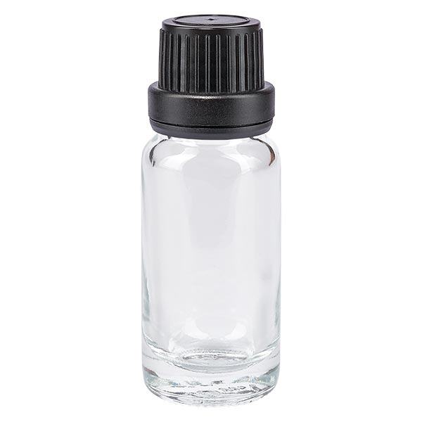 Lékárenská lahvička čirá 10ml šroubovací uzávěr černý tamper evident uzávěr. Lékárenská lahvička čirá 10ml šroubovací uzávěr černý tamper evident uzávěr.