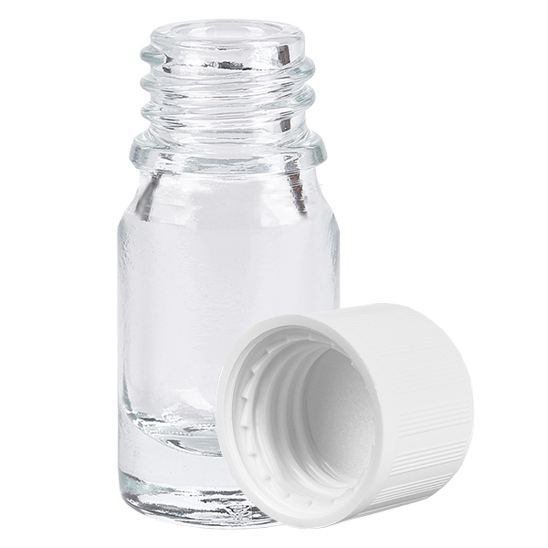 5ml láhev 11mm šroubovací uzávěr bílý standardní odolný proti dětem ClearLine UT18/5 5ml láhev 11mm šroubovací uzávěr bílý standardní odolný proti dětem ClearLine UT18/5