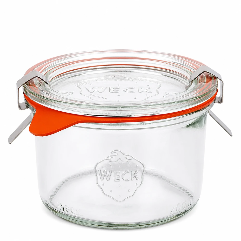 WECK Sturzglas 200ml RR80 mit Glasdeckel und orangem Gummiring Einmachglas Vorratsglas komplett