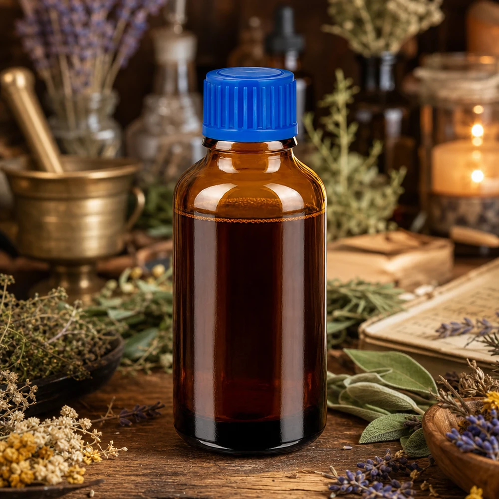 Robuste 30ml Flasche aus braunem Glas mit blauem Schraubverschluss für den täglichen Gebrauch