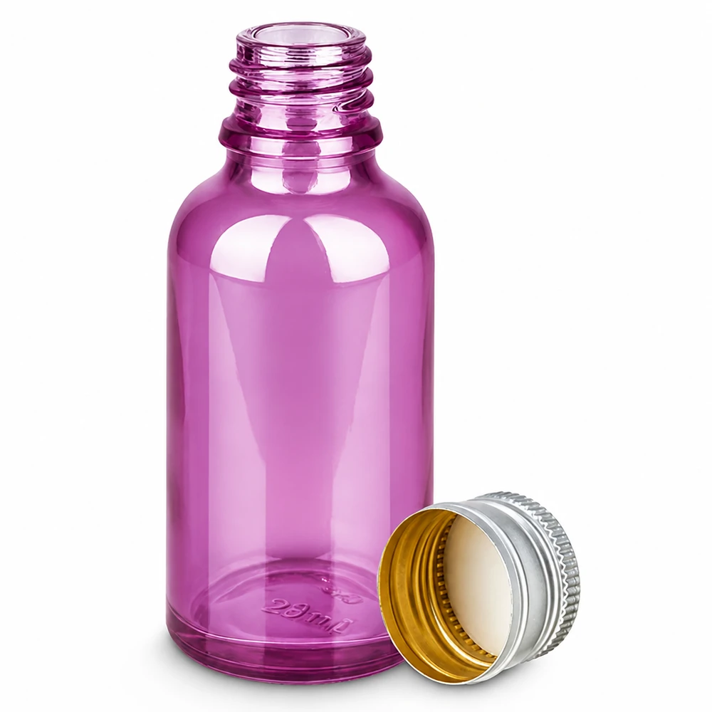 30ml Braunglasflasche Alternative in violett mit kindersicherem Aluverschluss