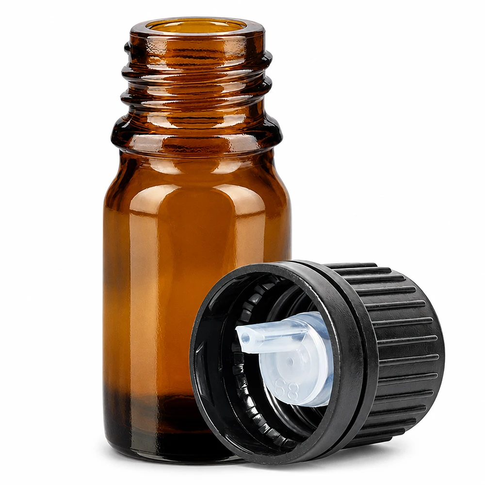 5ml lahvička s kapátkem 1mm černá s uzávěrem s ochranou proti manipulaci BrownLine UT18/5 Professionelle 5ml Tropfflasche BrownLine Serie mit präzisem 1mm Tropfsystem schwarz