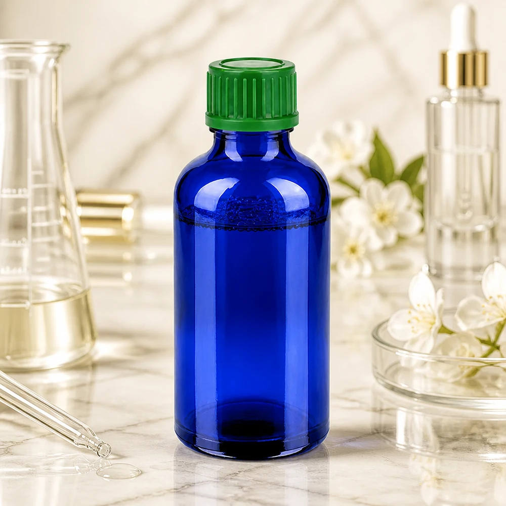 50ml láhev 11mm šroubovací uzávěr zelená Standard BlueLine UT18/50 Laborqualität 50ml Cobalt Flasche mit grünem Schraubdeckel für sichere Aufbewahrung
