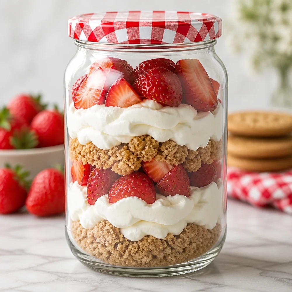 1062ml Rundglas BasicSeal Deckel Dessert Schichtdessert Erdbeeren Sahne Keksboden Trifle Nachtisch Glas