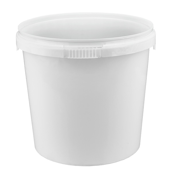 B&#237;l&#253; plastov&#253; kbel&#237;k z polypropylenu o objemu 1 litr bez v&#237;ka.