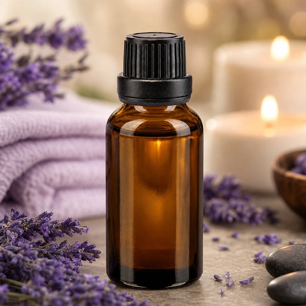 Lékárenská láhev hnědá 20ml šroubovací uzávěr černý tamper evidentní uzávěr. Lichtschutz-Flasche 20ml braunes Apothekerglas schwarzer Verschluss ideal für Lavendelöl