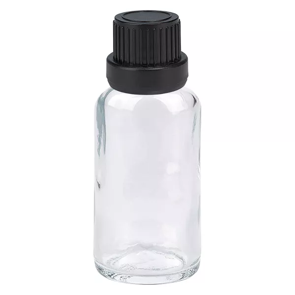 20ml láhev 11mm šroubovací uzávěr černý uzávěr s ochranou proti manipulaci ClearLine UT18/20
