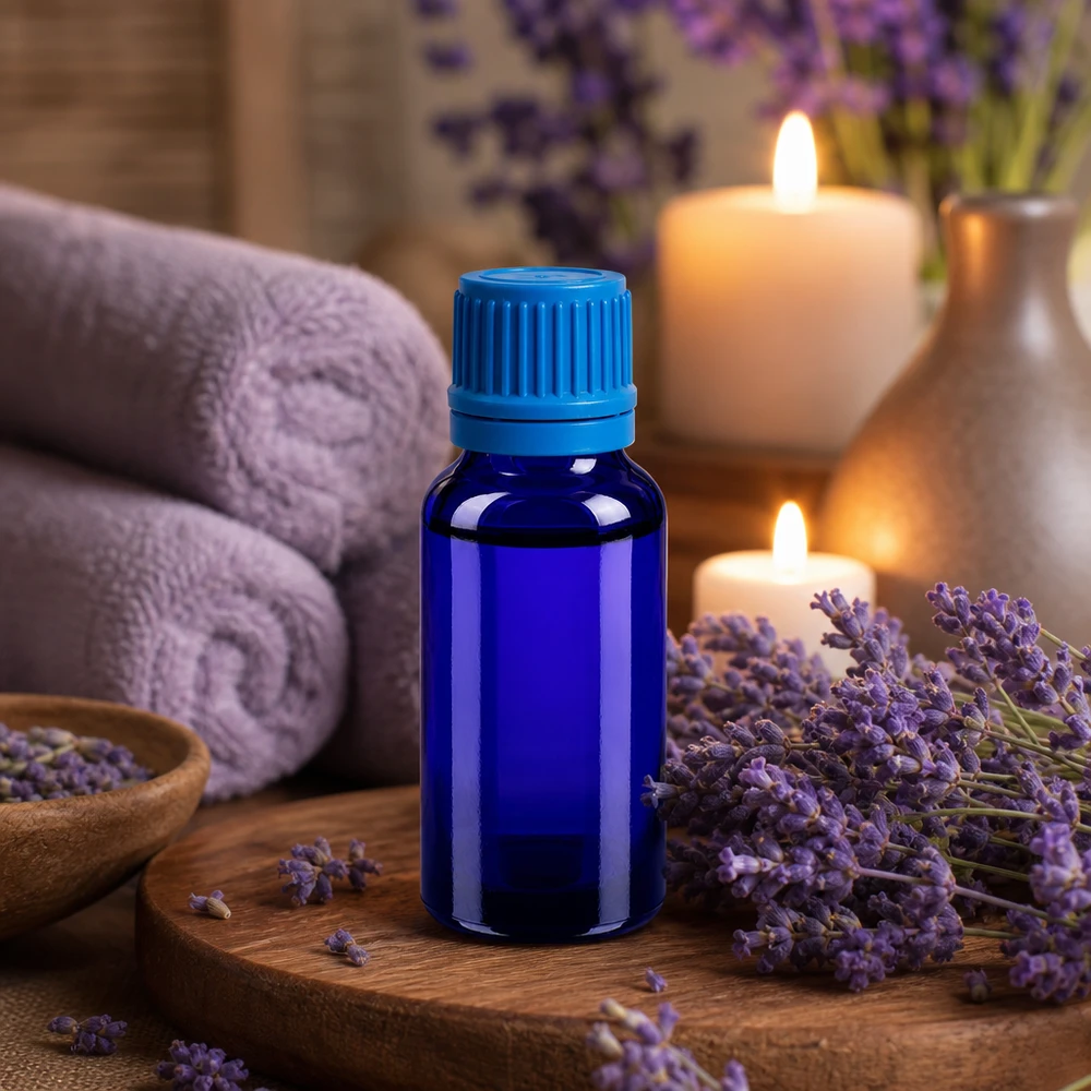 20ml láhev 11mm šroubovací uzávěr modrý uzávěr s ochranou proti manipulaci BlueLine UT18/20 Elegante 20ml Designerflasche in Saphirblau mit matter Oberfläche für Premium-Produkte
