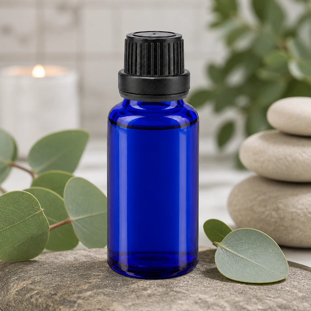 Hochwertige blaue 20ml Glasflasche mit Sicherheitsverschluss für Kosmetik und Essenzen
