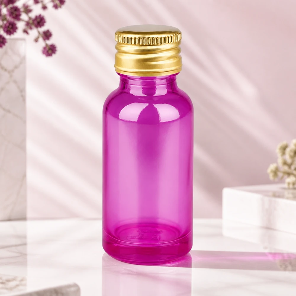 Elegante 20ml Purple-Flasche mit goldenem Aluminiumverschluss ideal für hochwertige Naturkosmetik-Produkte