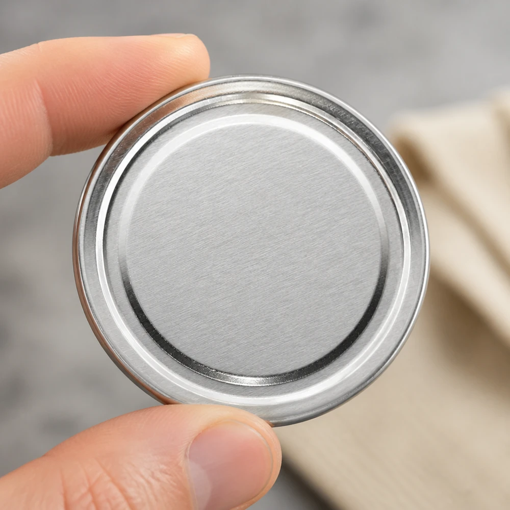 63mm víko BasicSeal stříbrné (TO63) UNiTWIST Detailní záběr 63mm odšroubovacího víčka, stříbrné, BasicSeal UNiTWIST, kulatý kovový kotouč