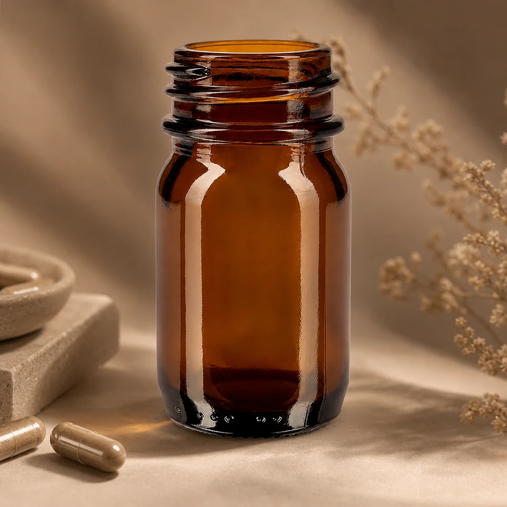 30ml láhev se širokým hrdlem jantarové sklo s uzávěrem 30ml Braunglas Weithalsflasche mit robustem Material für Langzeitlagerung