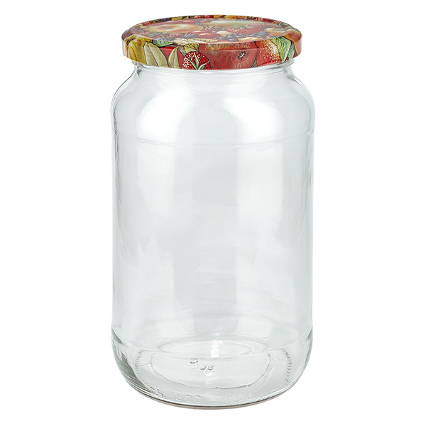 1062ml kulat&#225; sklenice + v&#237;&#269;ko BasicSeal s dekorem ovoce UNiTWIST