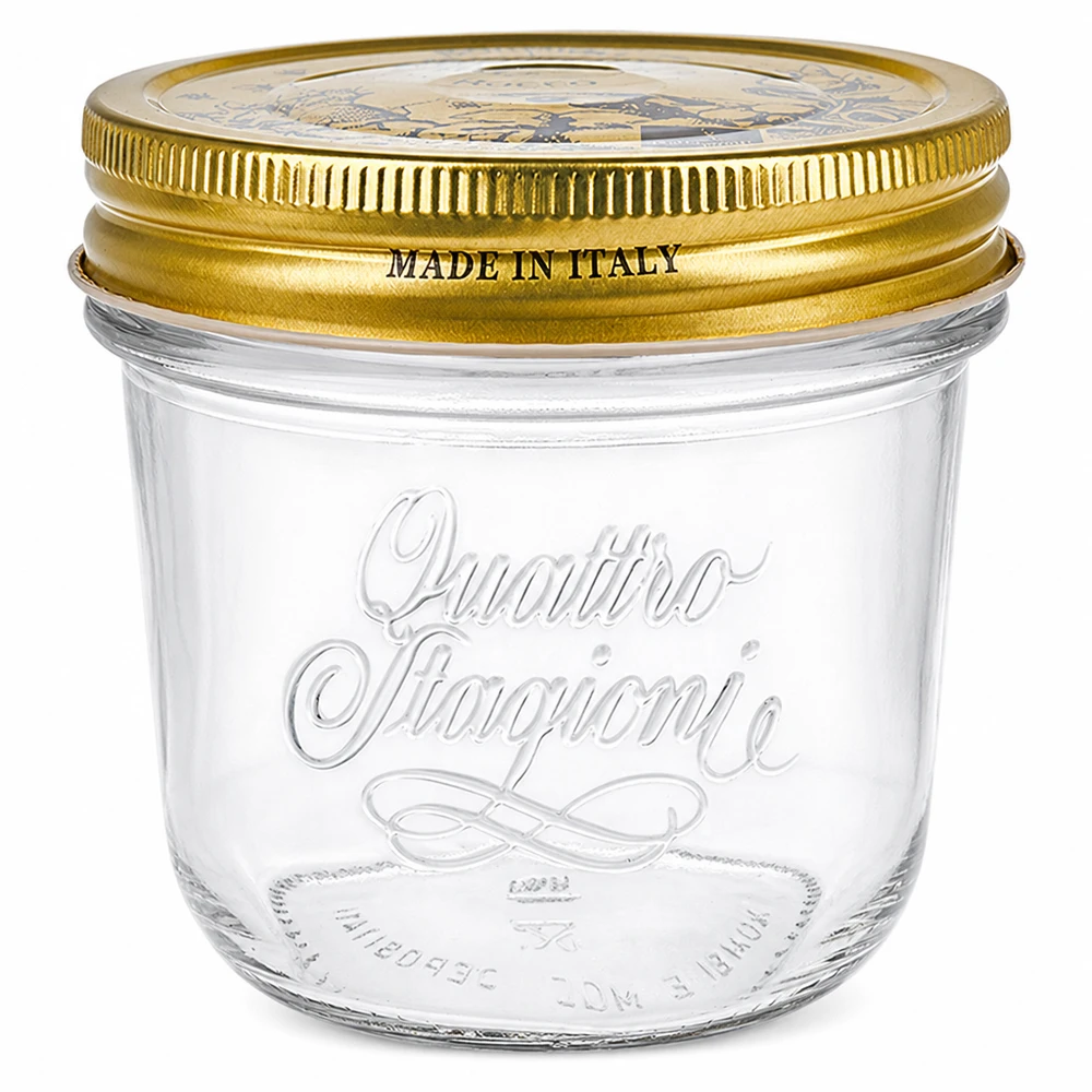 200ml Quattro Stagioni Sturzglas mit goldenem Schraubdeckel Made in Italy Einmachglas für Konserven und Marmelade
