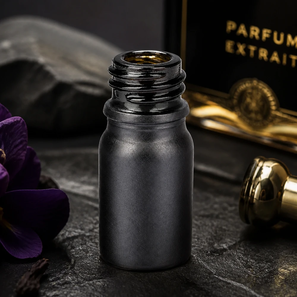 5ml lékárenská láhev BlackLine UT18/5 UNiTWIST Edle 5ml Violettglasflasche BlackLine UT18/5 UNiTWIST mit matter Oberfläche für Premium-Produkte