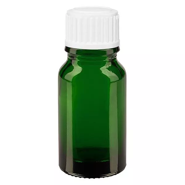 Lékárenská láhev zelená 10ml šroubovací uzávěr bílá standardní Lékárenská láhev zelená 10ml šroubovací uzávěr bílá standardní