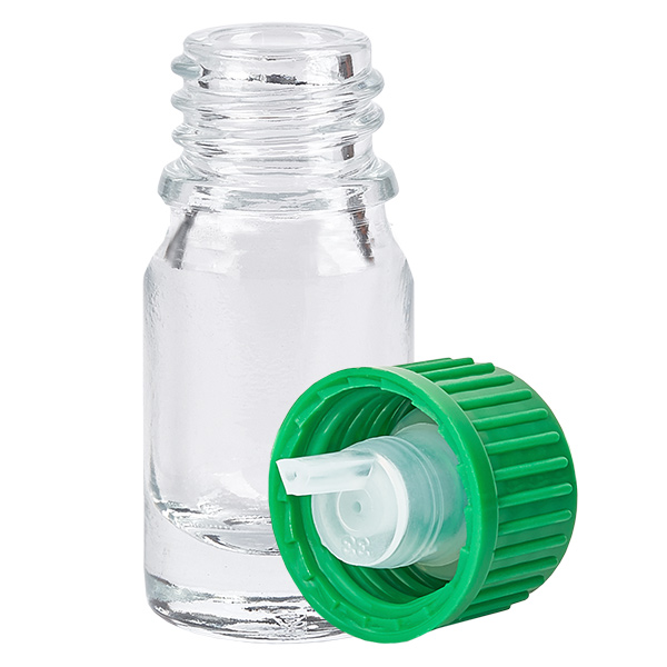 5ml lahvička s kapátkem 0,8 mm zelená standardní uzávěr ClearLine UT18/5 5ml lahvička s kapátkem 0,8 mm zelená standardní uzávěr ClearLine UT18/5