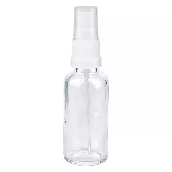 Lékárenská lahvička čirá 30ml s rozprašovačem bílá Lékárenská lahvička čirá 30ml s rozprašovačem bílá