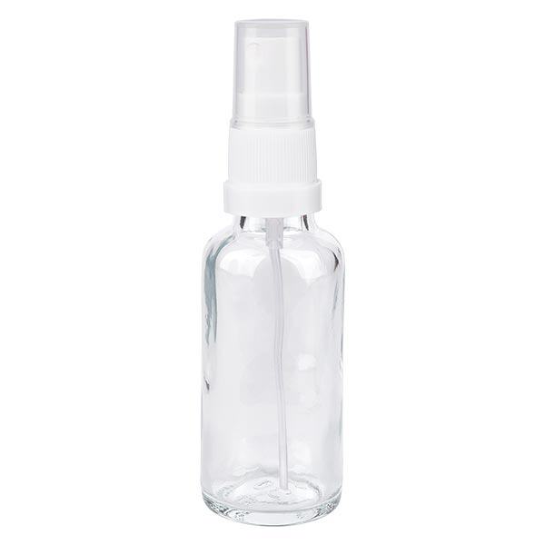 Lékárenská lahvička čirá 30ml s rozprašovačem bílá Lékárenská lahvička čirá 30ml s rozprašovačem bílá