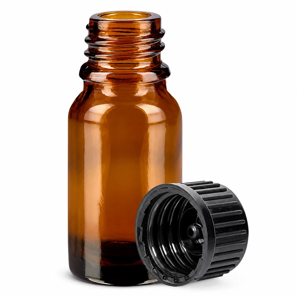 10ml láhev 11mm šroubovací uzávěr černý Standard BrownLine UT18/10 10ml Probenflasche aus UV-schützendem Braunglas mit auslaufsicherem schwarzen Deckel