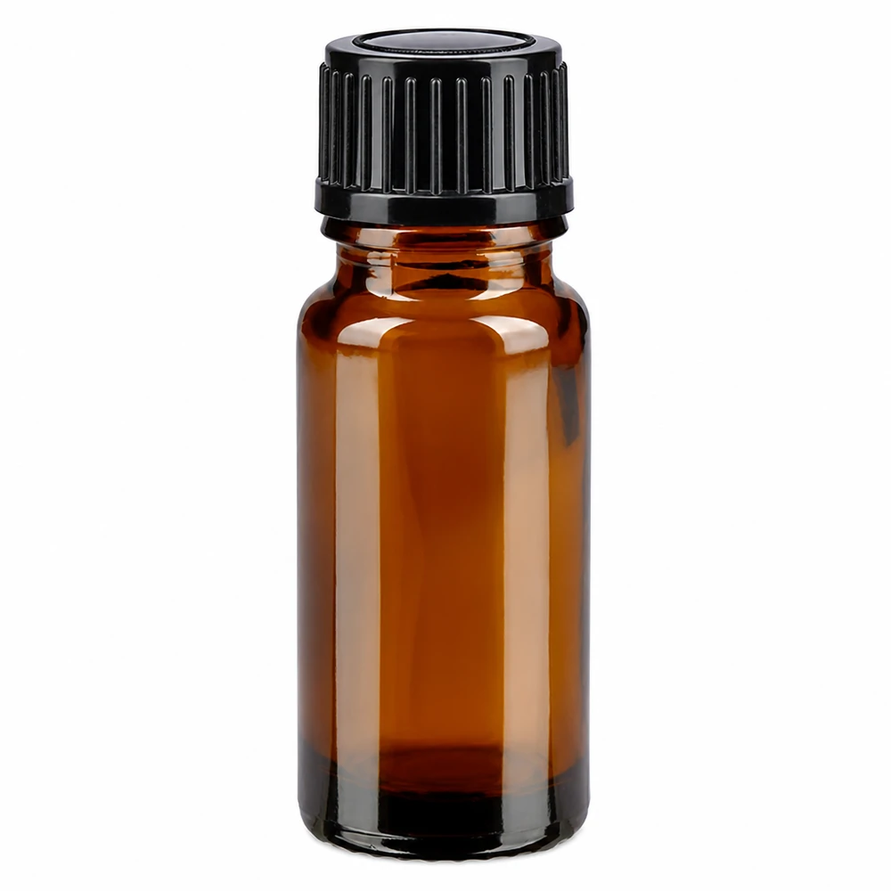 Lékárenská lahvička hnědá 10ml šroubovací uzávěr černý standardní Kompakte Apothekerflasche 10ml braun mit schwarzem Originalitätsverschluss 11mm