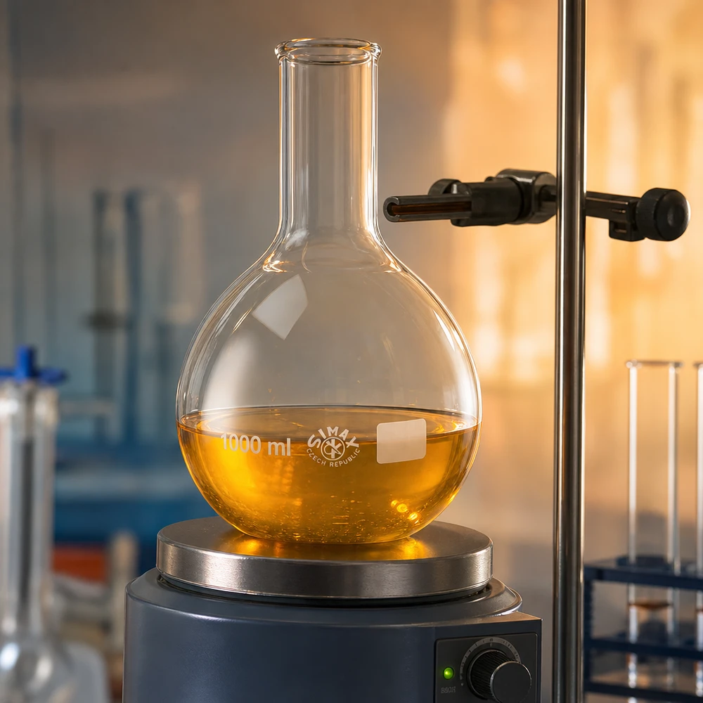 Hochweriger Laborstehkolben 1000ml Enghals mit optimaler Wärmeverteilung auf Magnetrührer