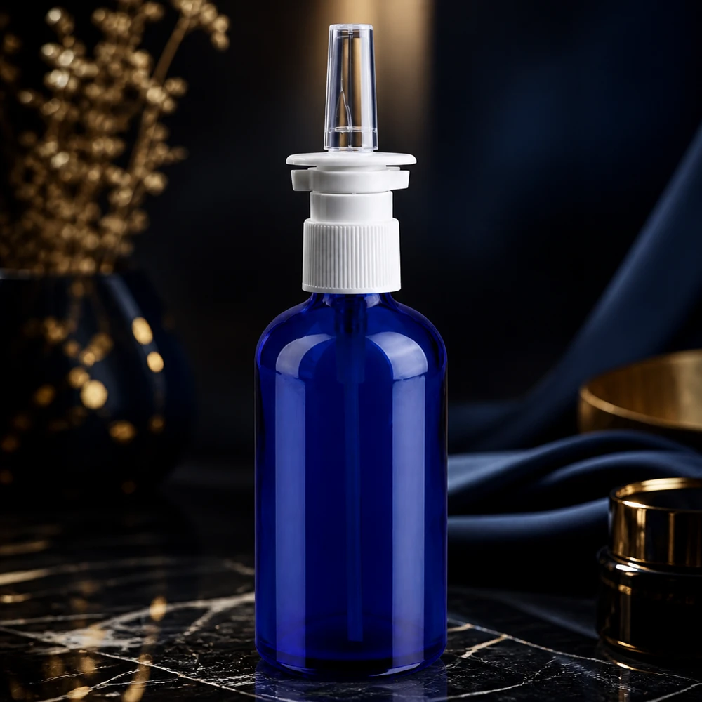 100ml lahvička na nosní sprej černá bílá/průhledná standardní uzávěr BlueLine UT18/100 100ml Nasenspray-Behälter mit kindersicherem Verschluss und gleichmäßiger Wirkstoffverteilung