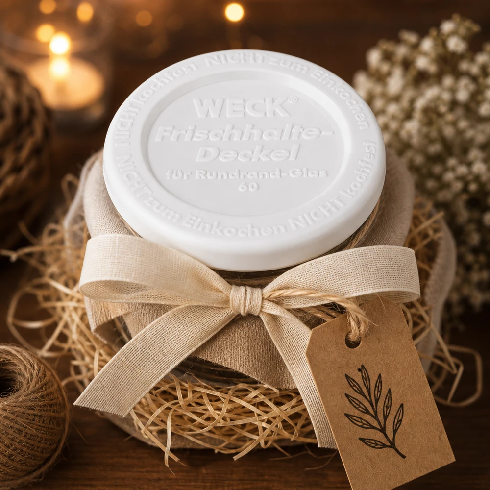 WECK Frischhaltedeckel RR60 Geschenkverpackung rustikale Dekoration Leinenschleife Kraftpapier-Anhänger Weihnachten