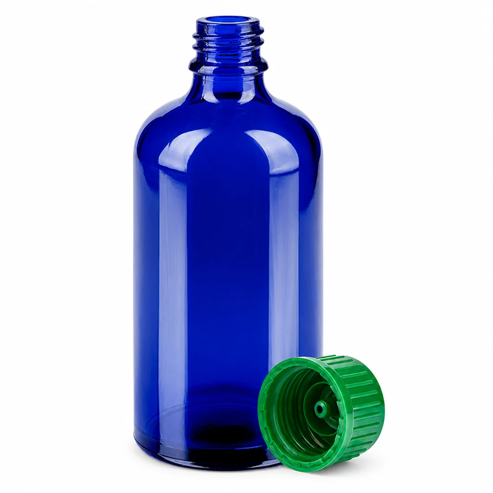 Professionelle blaue 100ml Flasche 11mm Öffnung ideal für Labore und Medizin