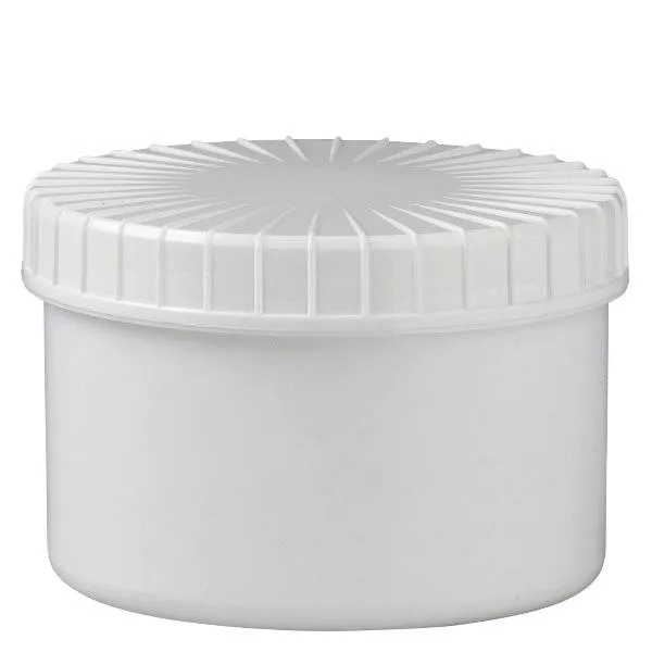 Bílá šroubovací sklenice 250 ml s drážkovaným víčkem Bílá šroubovací sklenice 250 ml s drážkovaným víčkem
