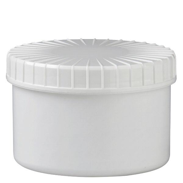 Bílá šroubovací sklenice 250 ml s drážkovaným víčkem Bílá šroubovací sklenice 250 ml s drážkovaným víčkem