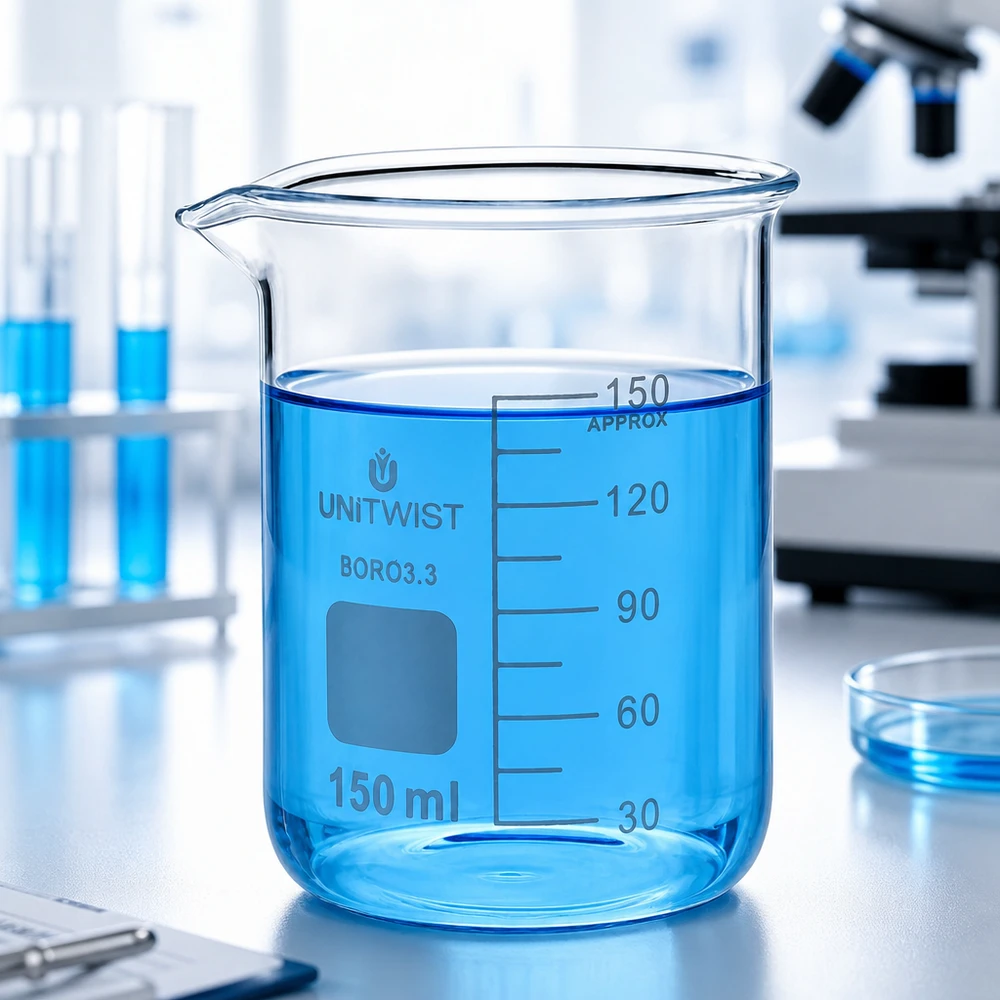 Kádinka 150ml borosilikátová, nízká forma UNiTWIST Becherglas niedrige Form 150ml UNiTwist Borosilikat mit Ausgießer für Laboranwendungen