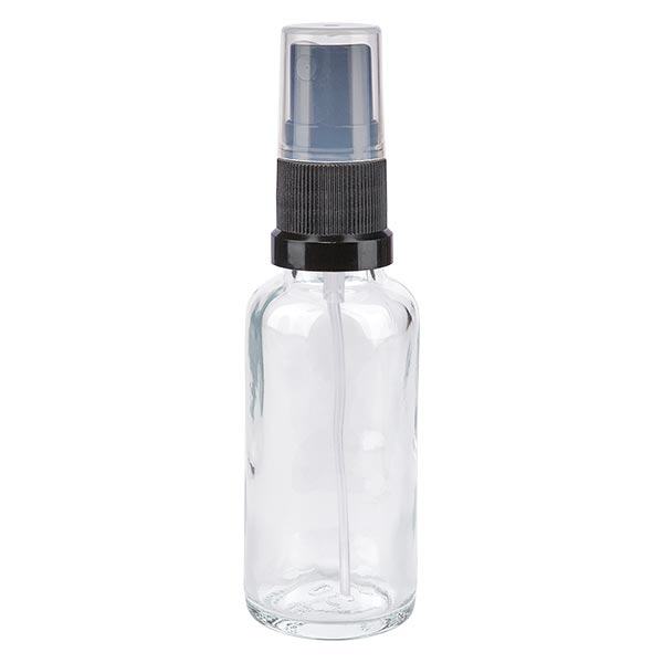 Lékárenská lahvička čirá 30ml s uzávěrem spreje černá Lékárenská lahvička čirá 30ml s uzávěrem spreje černá