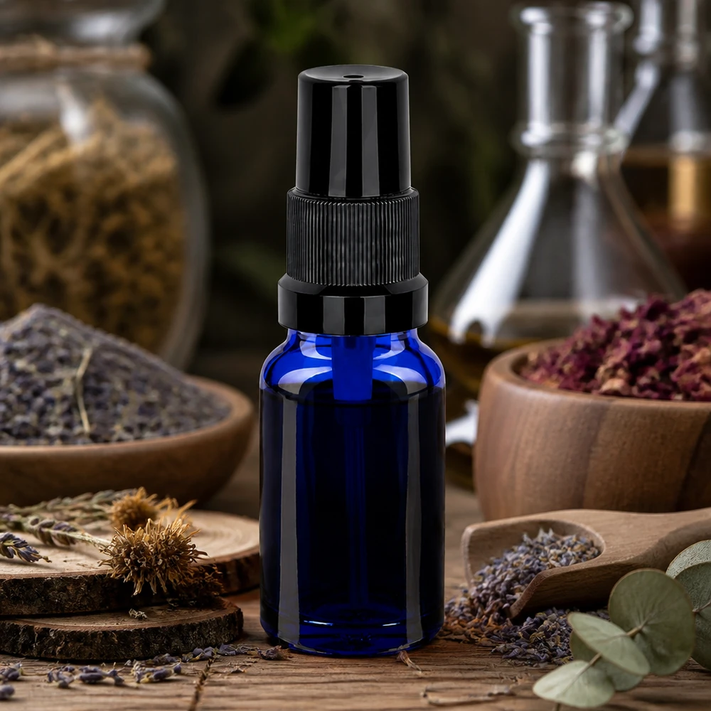 10ml lahvička s rozprašovačem černá standardní uzávěr BlueLine UT18/10 Professionelle 10ml Sprayflasche STD BlueLine UT18/10 aus lichtgeschütztem Glas mit schwarzem Pumpkopf