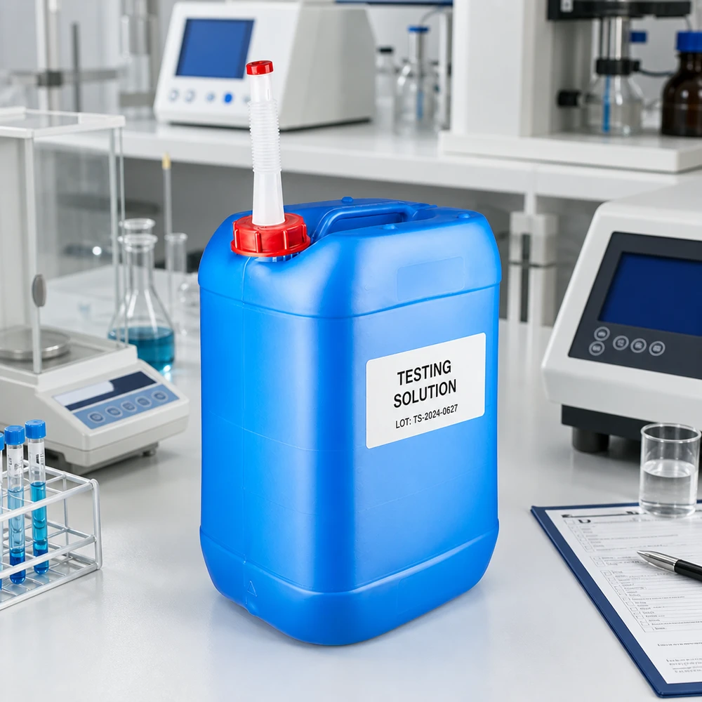 Kanystr 25 litrů modrý s výpustným potrubím Flex Stapelbarer 25-Liter-Flachkanister blau mit langem Flex-Auslaufrohr für Laborchemikalien
