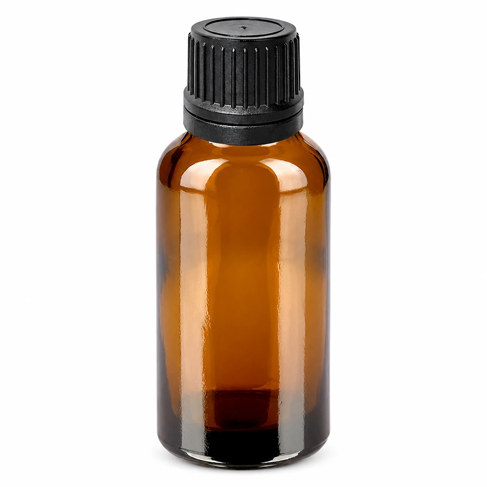 30ml lahvička s kapátkem 1mm černá s uzávěrem proti neoprávněné manipulaci BrownLine UT18/30 Hochwertige 30ml Glasflasche braun mit Tropfeinsatz für präzise Anwendung von Essenzen
