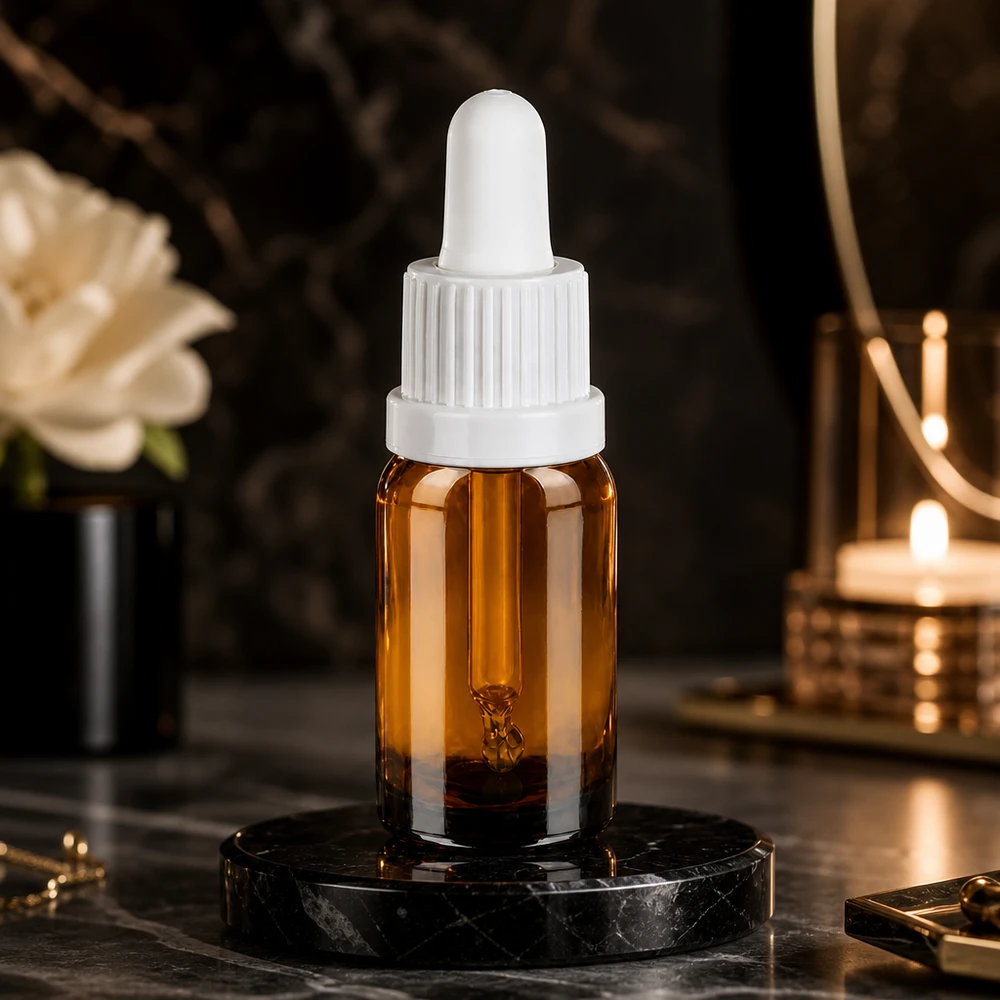 10ml pipetovací láhev bílá s uzávěrem s ochranou proti manipulaci BrownLine UT18/10 Professionelle 10ml Pipettenflasche aus getöntem Glas mit weißem UT18 Pipettenverschluss