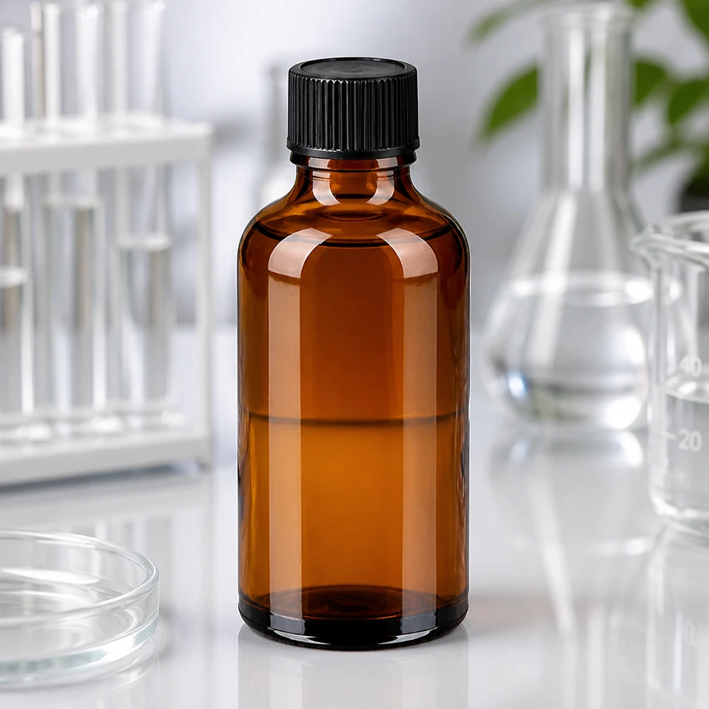 50ml lahvička s kapátkem 1mm černá standardní uzávěr BrownLine UT18/50 50ml Tropfflasche BrownLine Serie mit schwarzer UT18 Kappe für sichere Aufbewahrung
