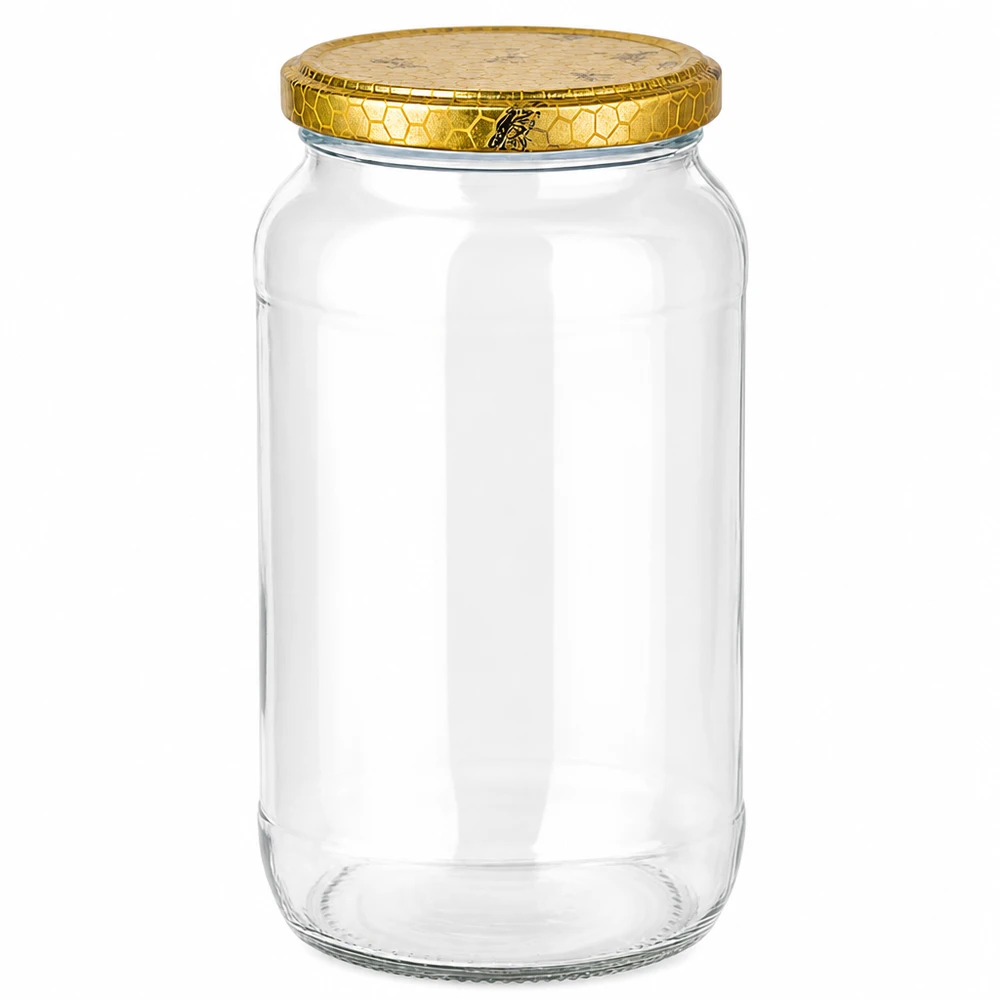 1062ml kulatá sklenice + víčko BasicSeal voština UNiTWIST 1062ml Rundglas mit goldenem Bienenwabe Deckel - leeres Honigglas Einmachglas transparent BasicSeal Verschluss