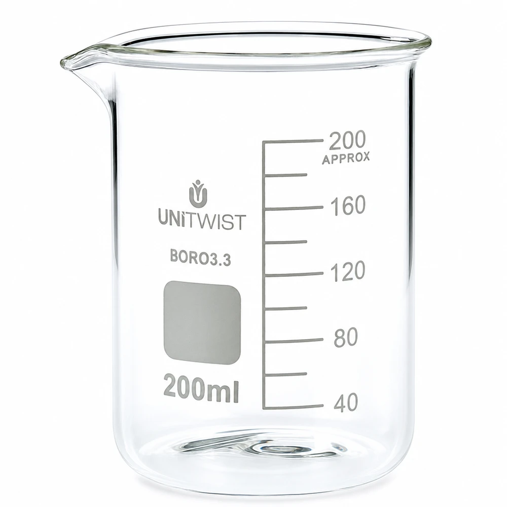 Kádinka 200ml borosilikátová, nízká forma UNiTWIST UNiTWIST 200ml Becherglas Borosilikat niedriger Form für Labor und Schule geeignet