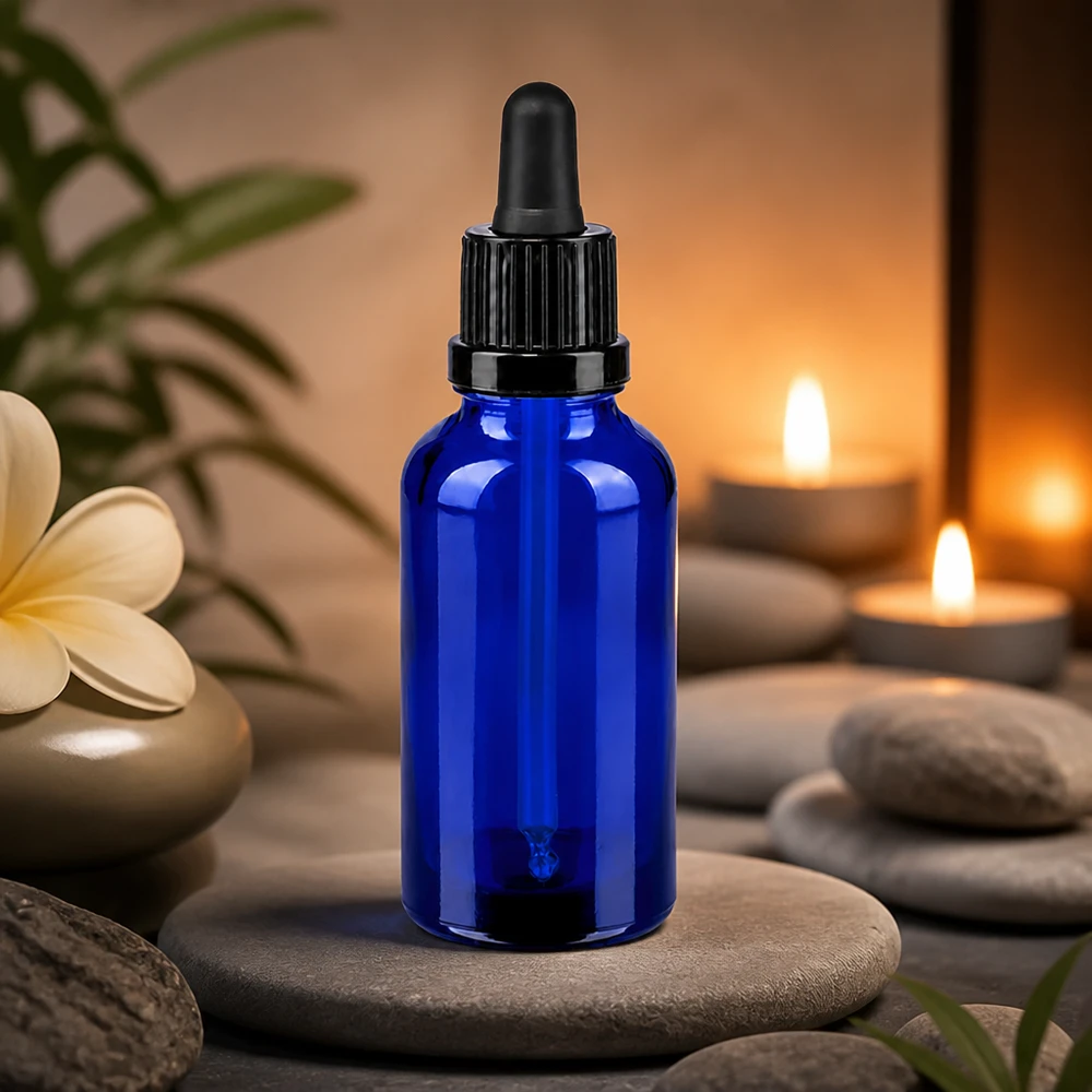 30ml pipetovací láhev černá se zajištěným uzávěrem BlueLine UT18/30 Stilvolle blaue Pipettenflasche 30ml OV BlueLine für hochwertige Beauty- und Wellness-Produkte