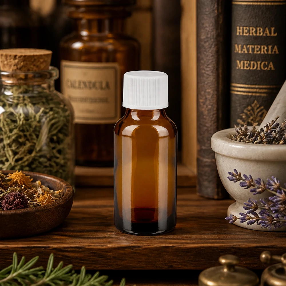 Hochwertige 20ml Glasflasche in Apothekerqualität mit auslaufsicherem weißem Schraubdeckel