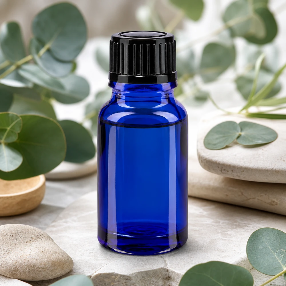 Lékárenská láhev modrá 10ml kapátko uzávěr 1mm černý standardní UV-Schutz Glasflasche blau 10ml mit schwarzem Tropfverschluss für Naturkosmetik